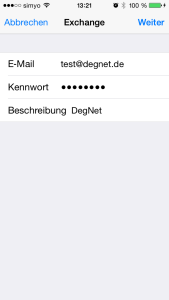 iOS Eingabe der Zugangsdaten